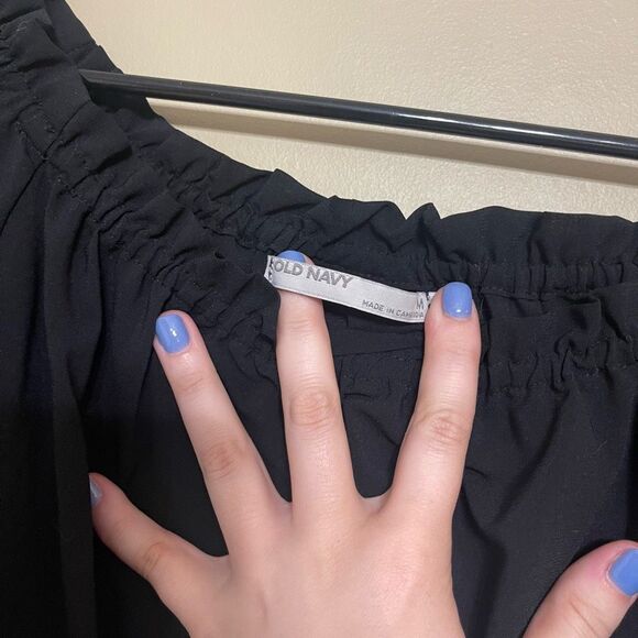 Old Navy Women’s Black Semi Sheer Puff Tie Sleeves Elastic Hem Medium - Picture 6 of 8